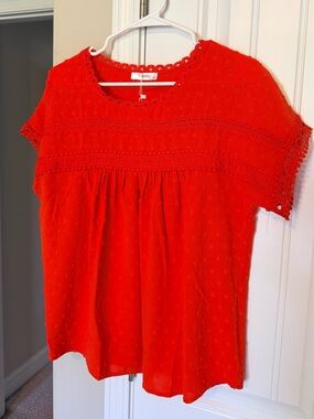 Deep Orange Eyelet Lace Yoke Women’s Top-NEVER WORN